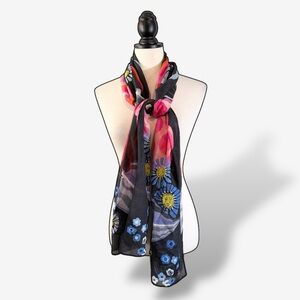 The Met Scarf Relais French Art Pink Black Floral Rectangle 23”x70” Spring Artsy